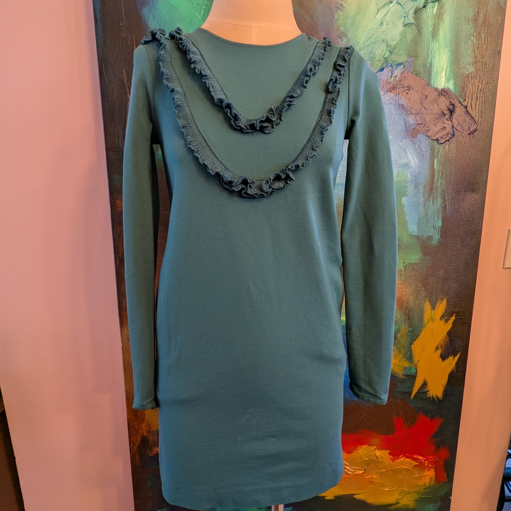 Sunday Best Teal Long Sleeve Dress with Ruffle Detail